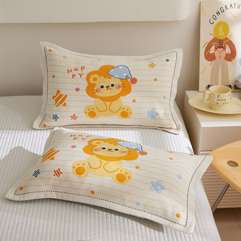 【精选厂家】卡通儿童纱布枕套学生宿舍居家卧室幼儿园宝宝吸汗防 星际狮（卡通全棉） 枕套40x60cm一只