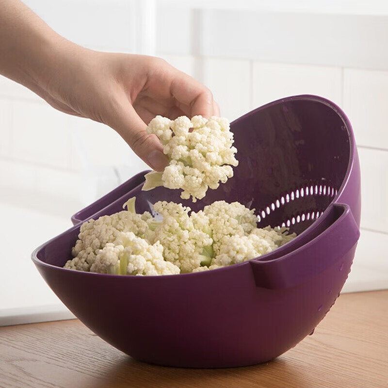 茶花【厂家直供】双立筛厨房洗菜篮塑料沥水篮加厚洗水果盆A35002 绿色