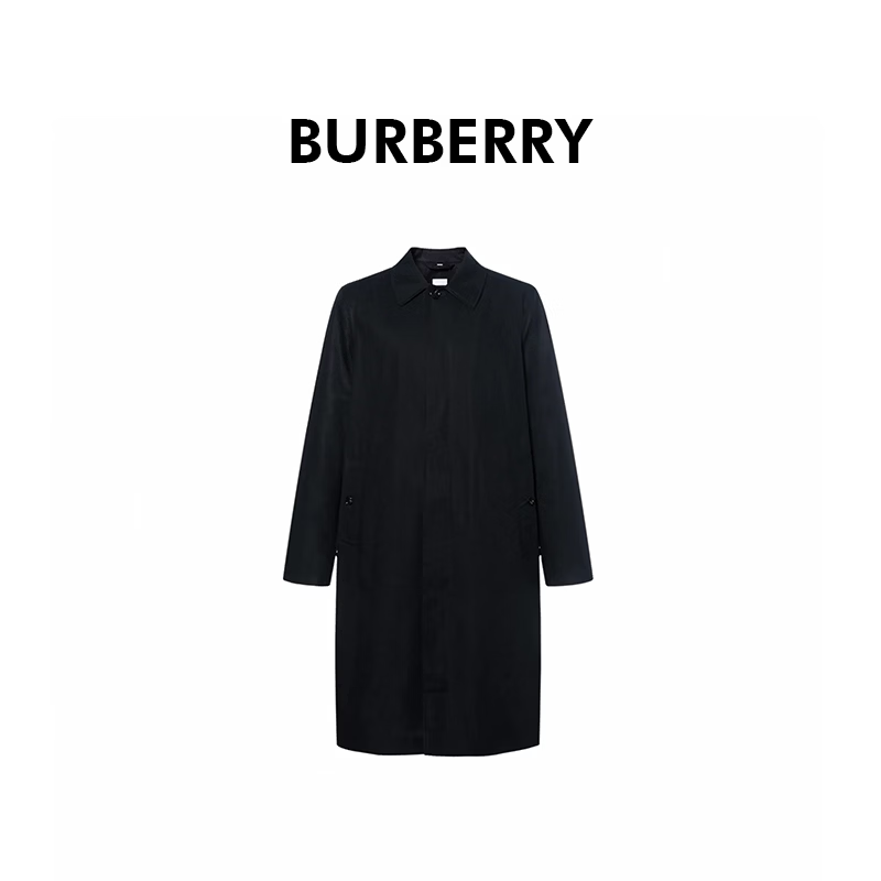 BURBERRY巴宝莉男士黑色棉质格纹内衬隐藏式单排扣风衣80842181 54