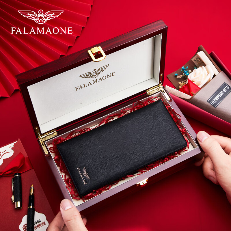 FALAMAONE法莱阿玛尼真皮男士钱包长款钱夹轻奢商务情人节生日礼物送男友 QB204/头层牛皮【专柜礼盒】 代写贺卡打印照片联系客服