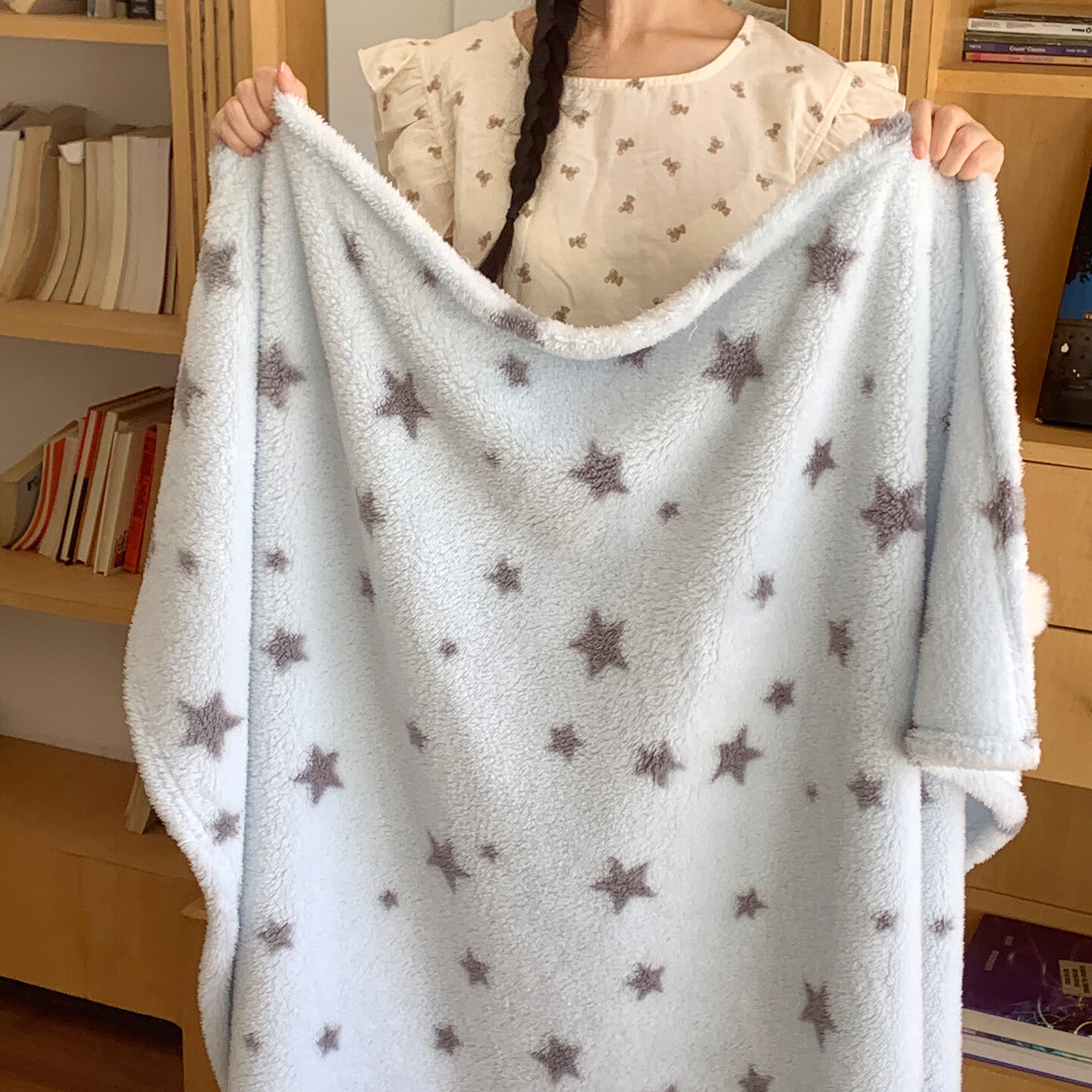 阿尔皮纳袋鼠牛奶绒毛毯秋冬季加厚双面法兰绒空调学生午睡小毯子披肩沙发盖毯 海盐星星【撸猫感摇粒绒毛毯】 70x100cm【适合小宠物】