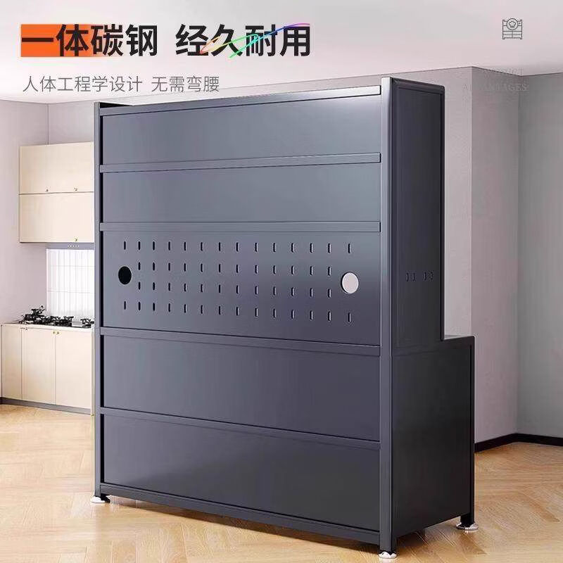 溥畔厨房置物架落地多层微波炉收纳柜子锅碗盘柜收纳柜餐柜一体 特厚碳钢白5层60cm+