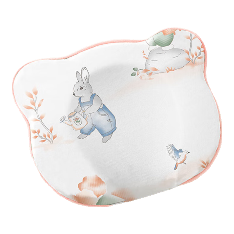 七彩博士抱睡定型枕新生兒手臂枕0-1歲寶寶放偏頭防睡凸嬰兒安撫哄睡神器 【硅膠芯】純棉 兔子粉