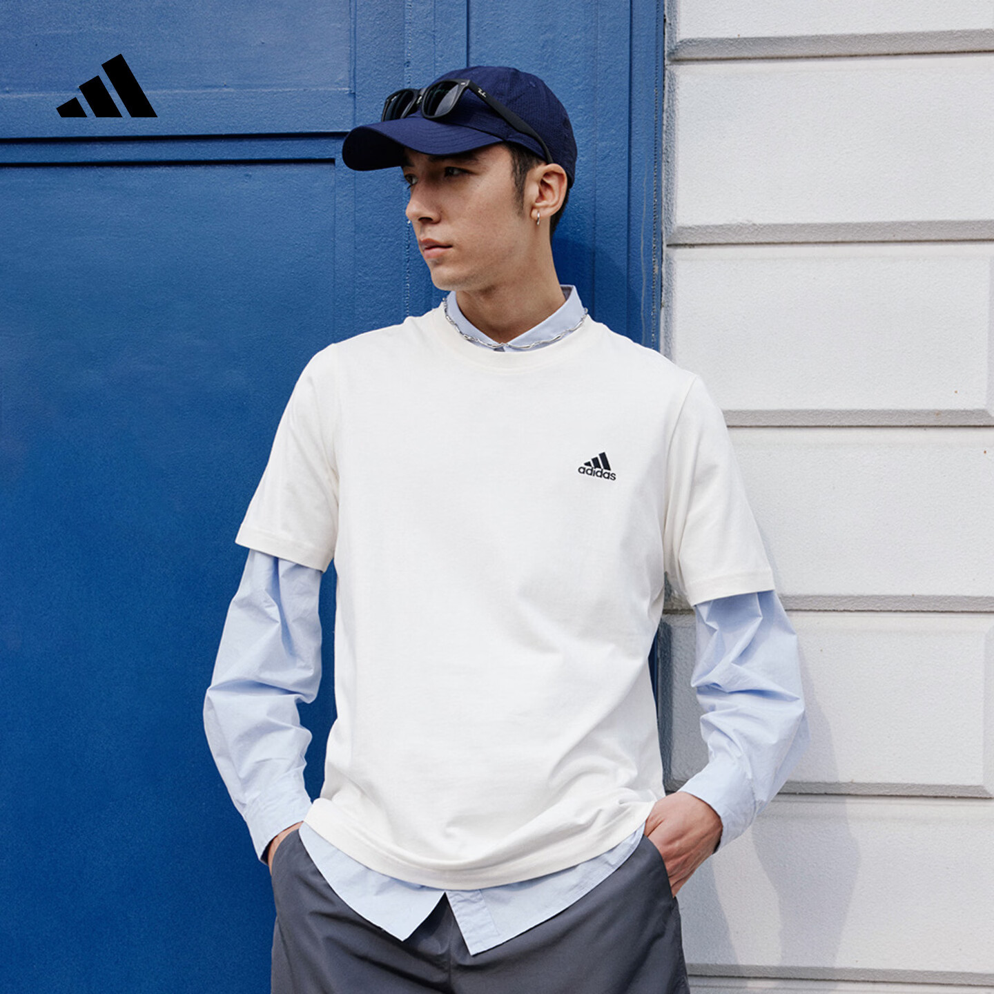 adidas情侣休闲纯棉上衣圆领短袖T恤男女夏季阿迪达斯官方轻运动