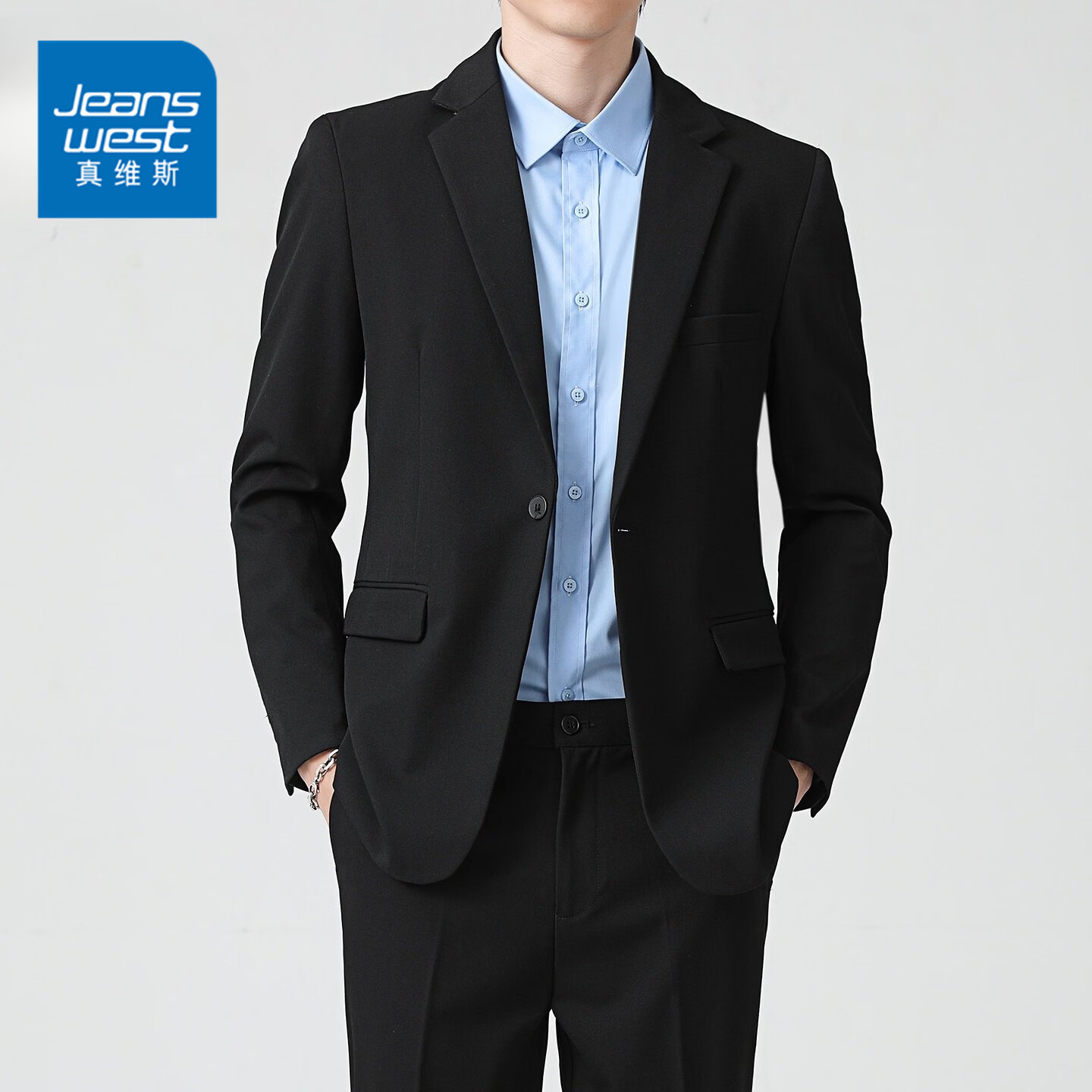 真维斯商务休闲西服套装男士秋冬新款高级感修身正装结婚西装外套男 黑色 L