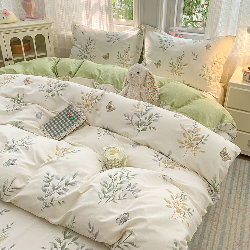 水星系列家纺家纺四件套纯棉儿童卡通床单被套三件套加厚床笠款床上用品四件套 香草之恋 1.8 床单款 四件套-被套180*200