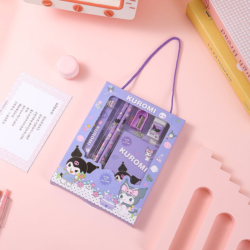 莱迹三丽鸥礼品学生文具套装学习用品尺子橡皮卷笔刀铅笔套装 库洛米文具套装(盒装)