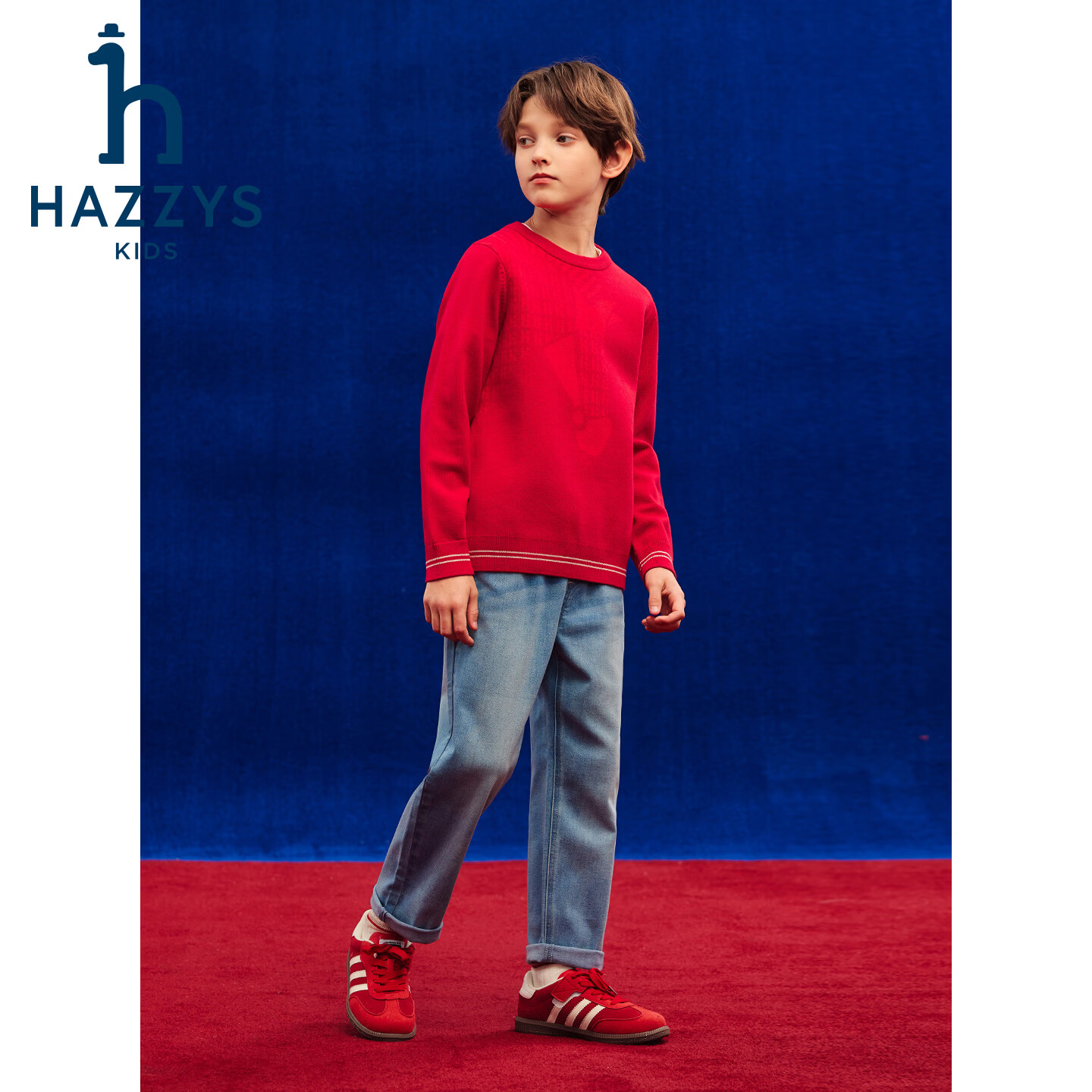 哈吉斯(HAZZYS)童装男童毛衣2026春季新年舒适弹力针织线衣上衣 经典红 165