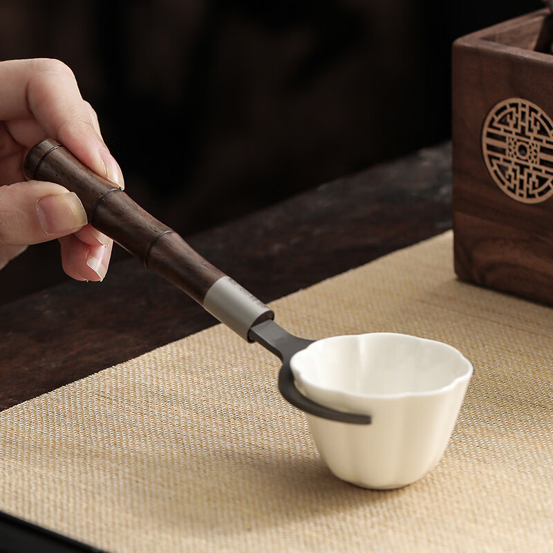 语森忆胡桃木六君子收纳桶套装茶道用品大全茶剪茶刀养壶笔家用茶具配件 双格茶道桶+黄铜竹节配件