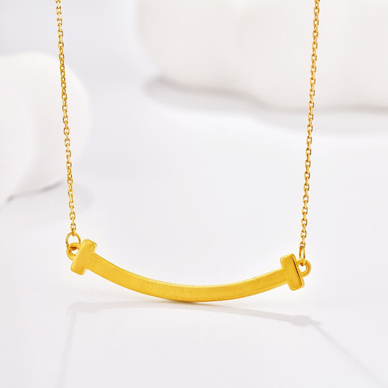 新款黄金套链金微笑项链足金99锁骨链女款笑脸项链时尚简约生日礼物
