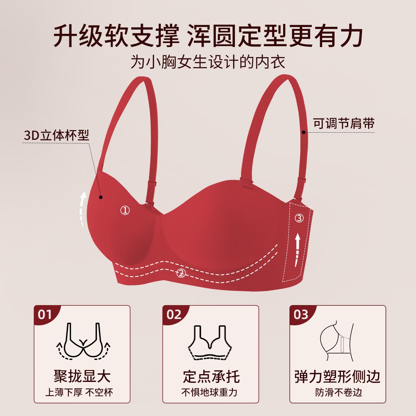 PINK AMY圆圆胸马年本命年内衣套装聚拢小胸显大性感大红色结婚新娘文胸女 内衣裤套装 【承托聚拢 鸿运当头】 S (70-85斤)