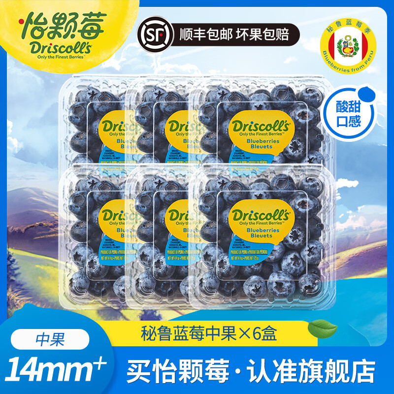 怡颗莓【尝鲜专享】秘鲁蓝莓 当季新鲜进口蓝莓 生鲜水果 送礼 蓝莓中果125g*6盒（14mm+）