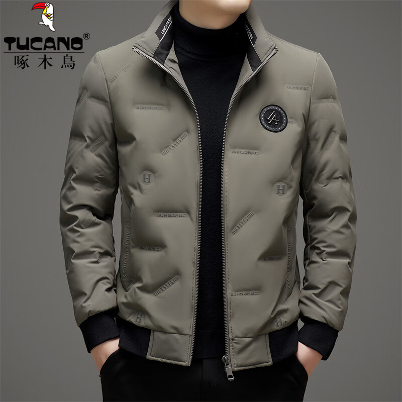 啄木鸟（TUCANO）羽绒服男短款立领90鸭绒保暖外套2026年最新款冬季御寒男士衣服 上青 M (170) 【推荐90-115斤】