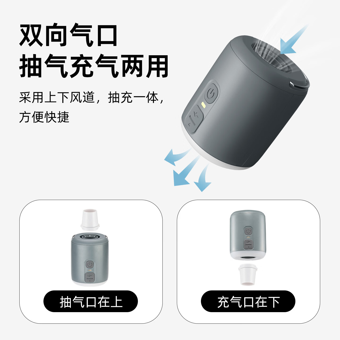 鱼尾充气泵户外露营床垫便携电动抽充两用照明迷你打气泵 MINI充气泵-黑色