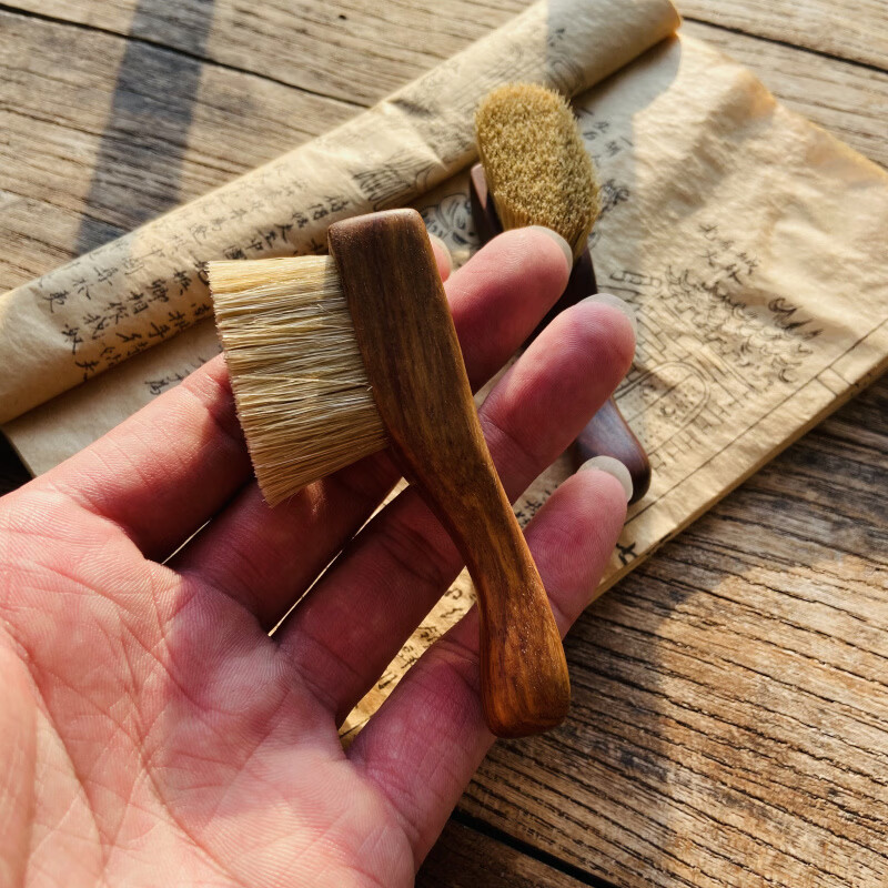 胖东来同款天然鬃毛除尘刷迷你万毛刷猪鬃黄鬃刷文玩刷核桃金刚橄 一级黄鬃微瑕花梨木长9宽2.1高4.25cm