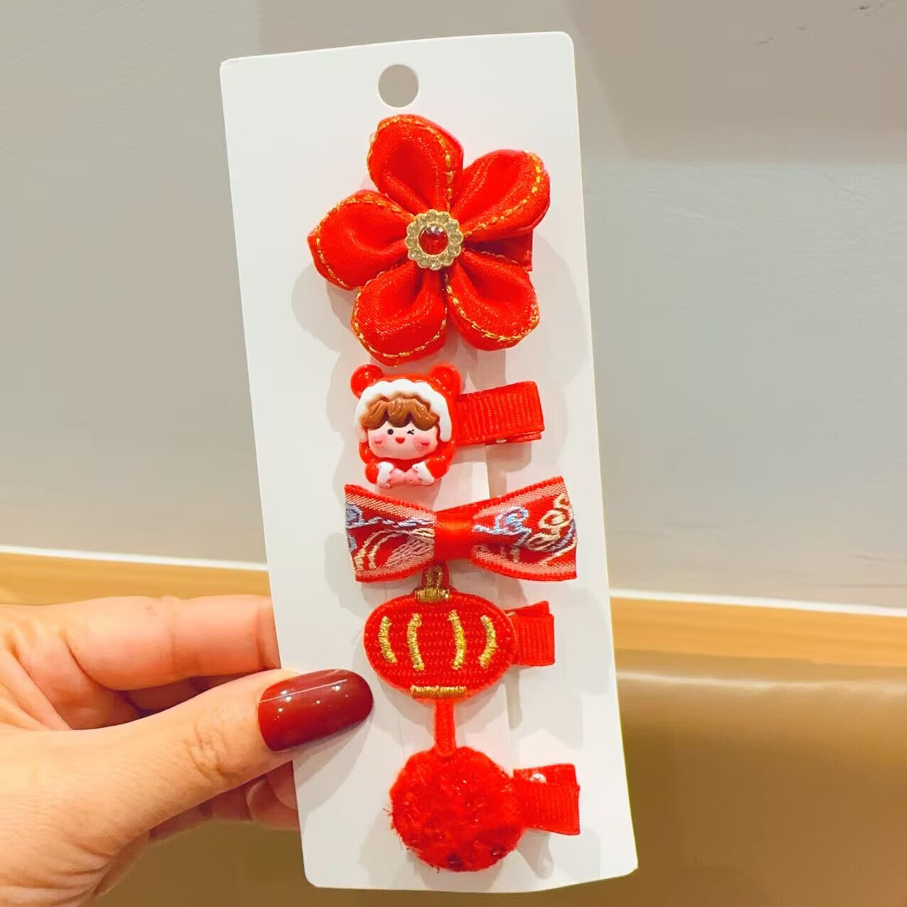 儿童宝宝包布发夹不伤发新年头饰小女孩发饰可爱过年发卡女童 06#吉祥钱袋