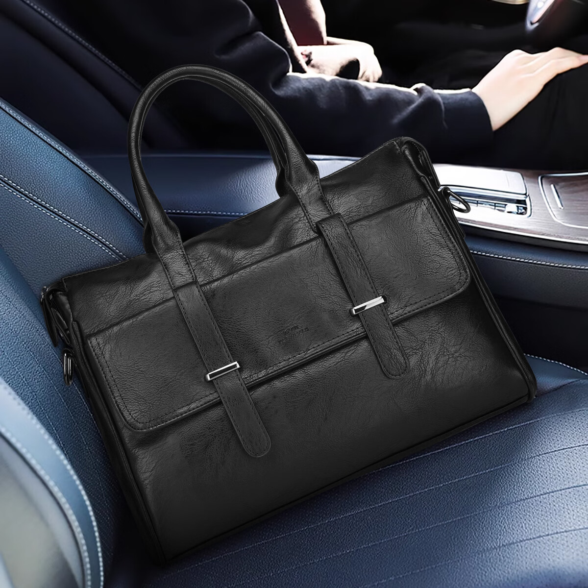 马克华菲男士公文包商务手提包 14英寸电脑包 办公出差律师大容量单肩斜挎 纹理黑 14英寸