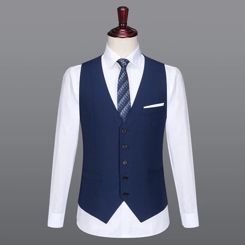 马甲开衫男工装无袖男士马夹坎肩男宴会结婚修身男马甲商场同款 蓝色