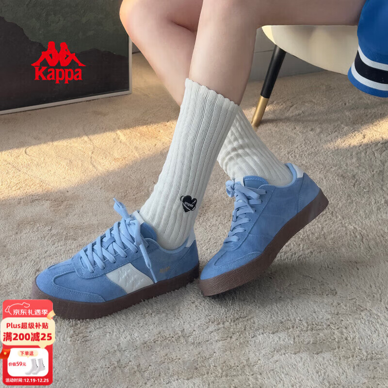 Kappa卡帕女鞋复古德训鞋女2025秋冬新款百搭板鞋子女情侣款休闲运动鞋 品月蓝/经典白 42