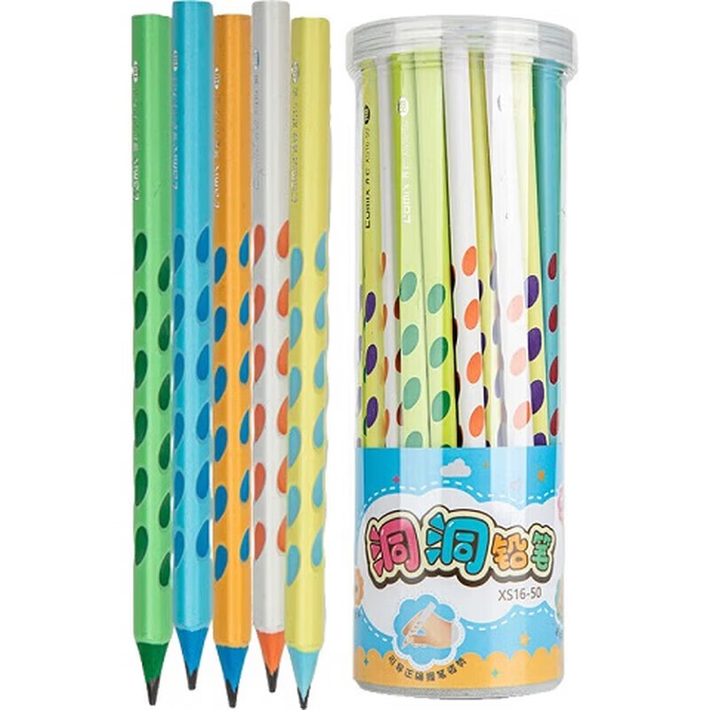齐心(COMIX)六角笔杆 洞洞铅笔2B/HB铅笔考试专用学生铅笔 小学生练字握笔 【HB洞洞铅笔】50支彩杆 XS16-50