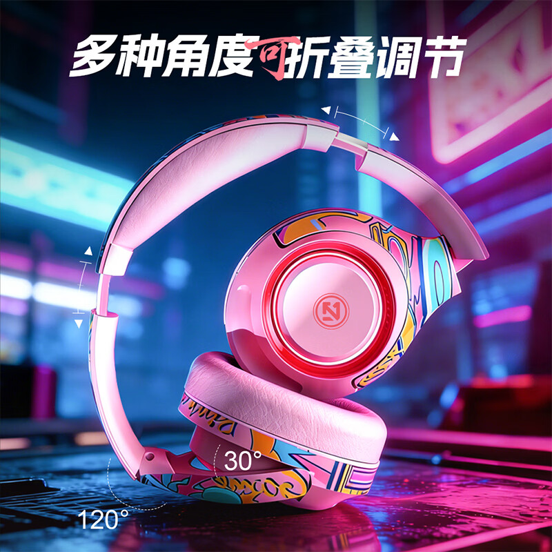 lvsonmng柏林之声适用索尼真无线蓝牙耳机头戴式国潮听歌电竞游戏有线耳麦电脑男女生跑步运动降噪蓝牙耳麦 粉红色