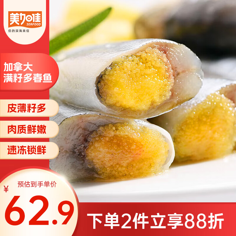 美加佳满籽多春鱼 1000g 带籽率99% 煎炸烧烤食材 海鲜水产