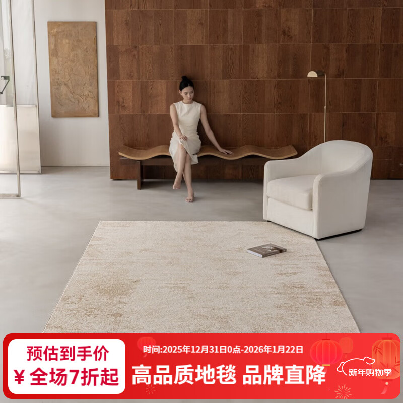 致尚美学地毯客厅土耳其品质无胶水零甲醛茶几毯法式奶油风卧室床边毯加厚 MN-03【简约奶油风】 1.6m*2.3m 重约15.8斤 高密度热缩  京东折扣/优惠券