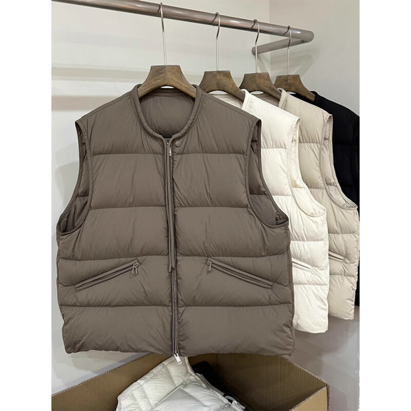 MODX宽松休闲无袖羽绒马甲外套超好看女2026冬新款白鸭绒外穿马夹 咖色【羽绒棉】 S