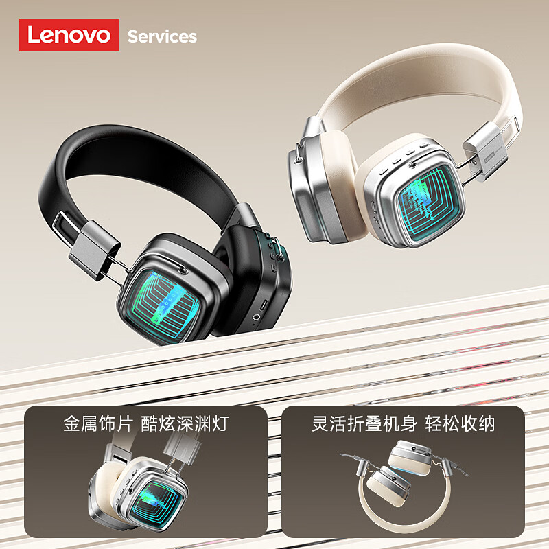 联想(Lenovo)【旗舰新品】头戴式耳机无线蓝牙6.0高清通话电竞游戏低延迟音乐运动降噪长续航适用于苹果华为 暮夜黑【全新蓝牙6.0+云感舒适佩戴】 ENC通话降噪-游戏低延迟