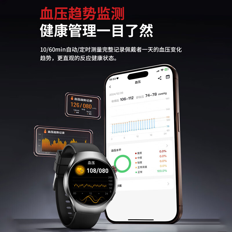 拓创辉(GUGIFT)无创血糖血压血氧心率健康智能手表手环运动手环健康监测设备送男朋友女朋友长辈年货礼物 非凡之师【高阶升级版血压血糖*ECG心电*微体检】