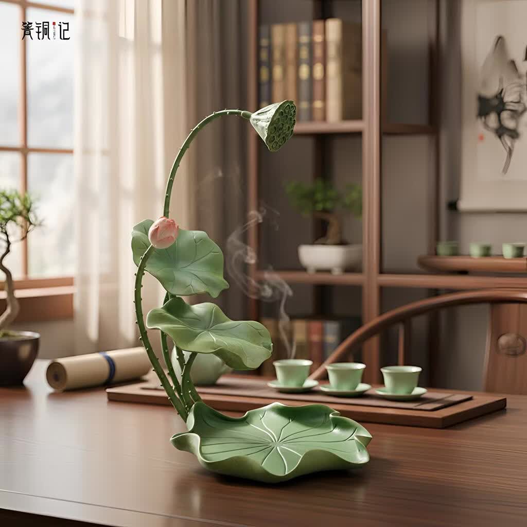 箐铜记全铜荷花摆件 荷塘月色 新中式茶室禅意摆件 乔迁开业礼品 荷塘月色 中式