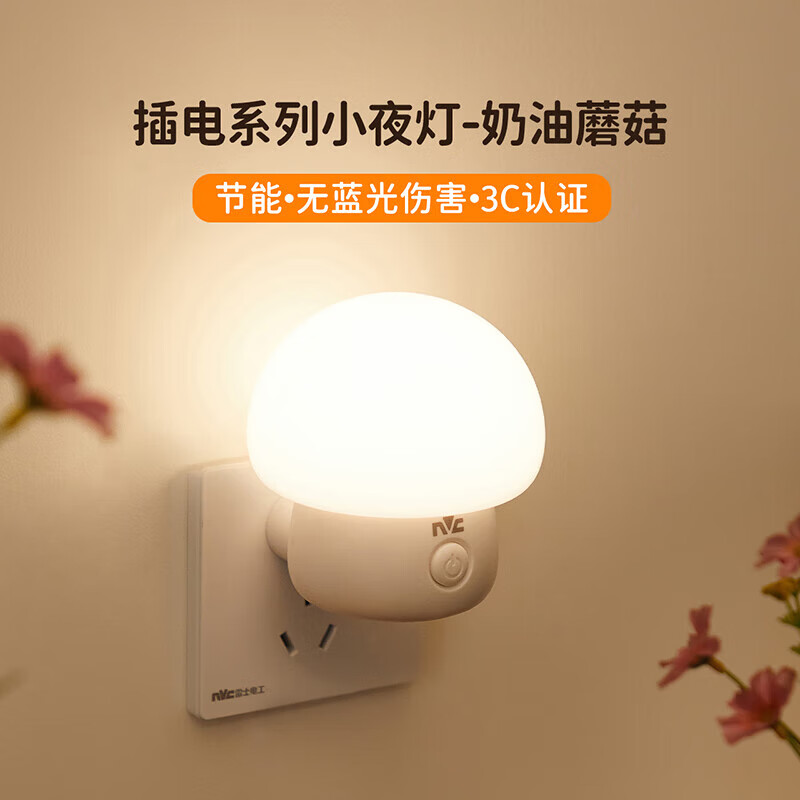 雷士（NVC）小夜灯卧室睡眠灯夜间柔光护眼床头按键插电伴睡节能灯 【开关款】3W高亮-双色温切换