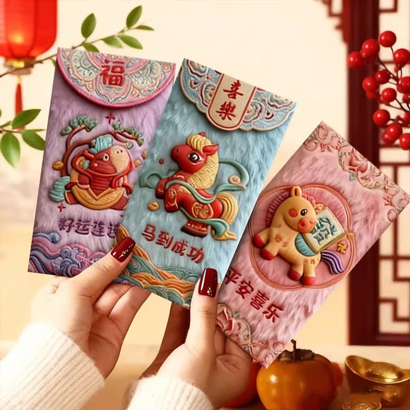 芗途「2026爆款」马年5D立体平面打印小马过年新年春节红包高颜值红包 平面【6个】卡通红包