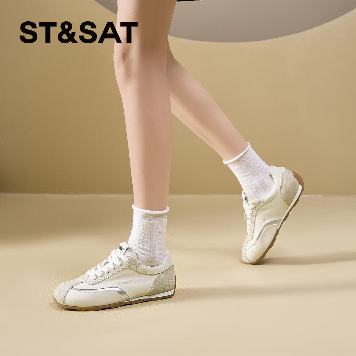 星期六（St&Sat）百搭拼色德训鞋2026春季新款透气网面休闲运动鞋阿甘鞋时尚女鞋子 黄色 37