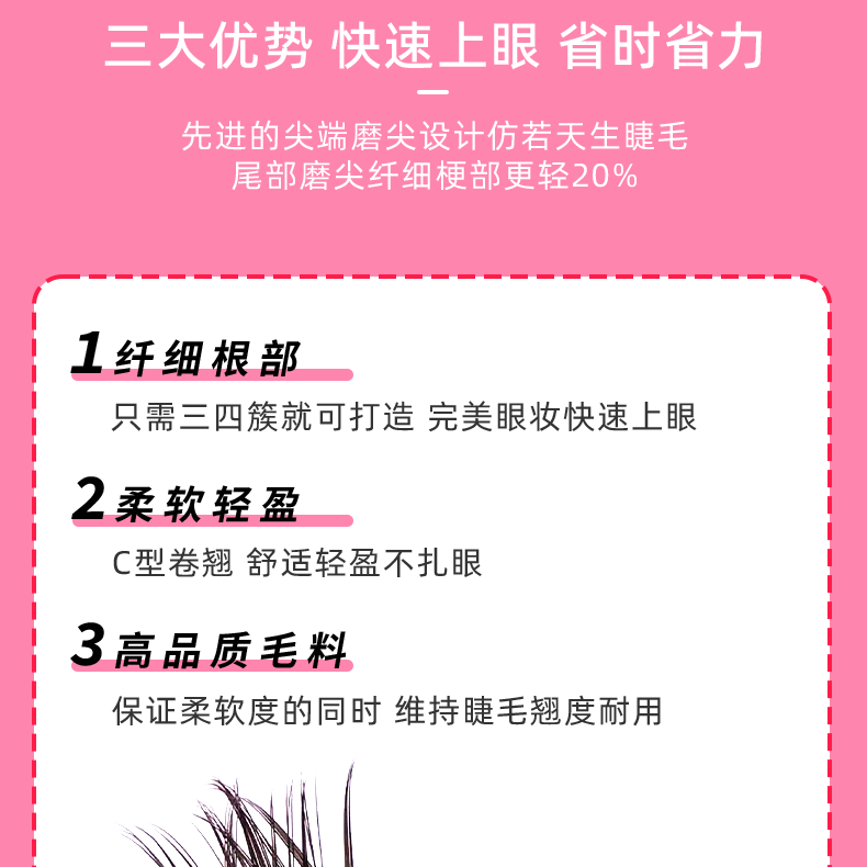梦瞳轩懒人三部曲假睫毛分段式上睫毛假睫毛（经典特惠款） 至尊款-胶水镊子100簇12mm