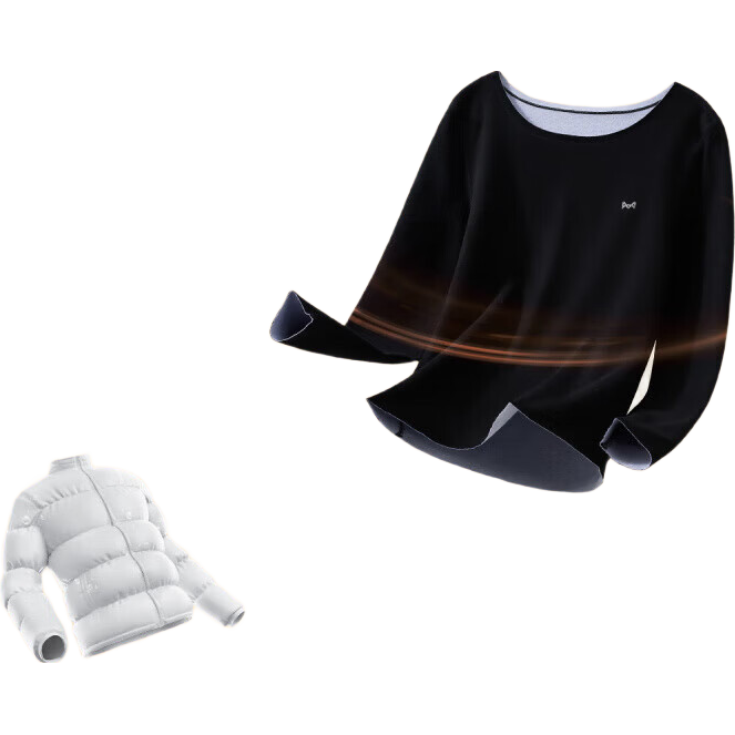 猫人（MiiOW）女士保暖内衣女秋冬羊毛蚕丝情侣透气润肤圆领无痕秋衣秋裤套装 暗夜黑-女款 （羊毛蚕丝） XL （建议120-150斤）