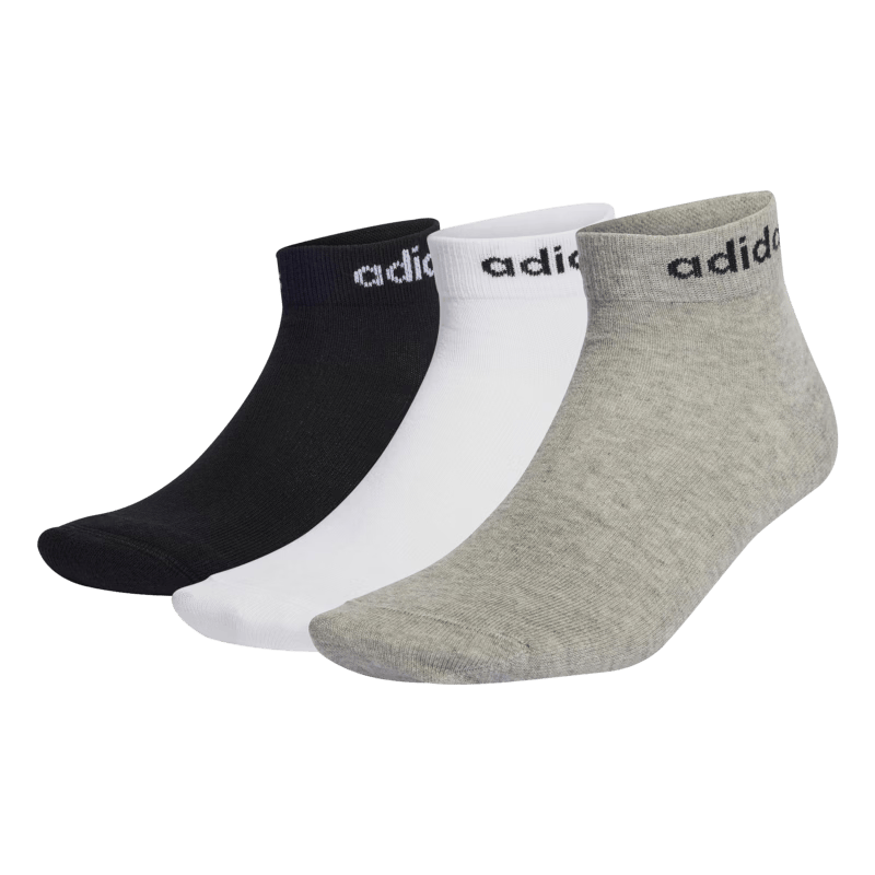 adidas舒适三双装及踝短筒袜子男女阿迪达斯官方 中麻灰/白/黑色   S  