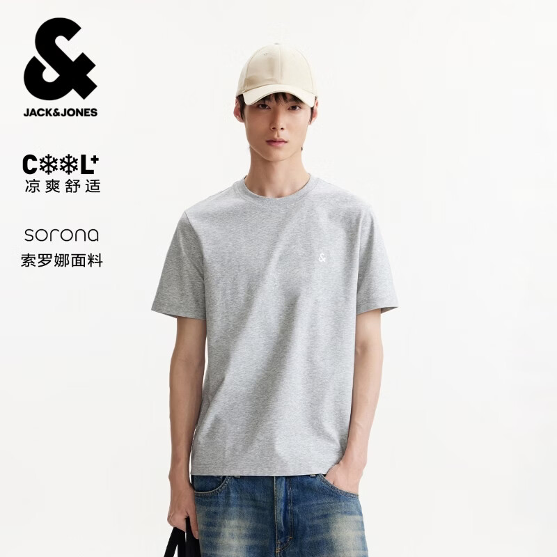 杰克·琼斯（JACK&amp;JONES） 【凉感】男装春季T恤上衣百搭多色LOGO刺绣圆领短袖226101109
