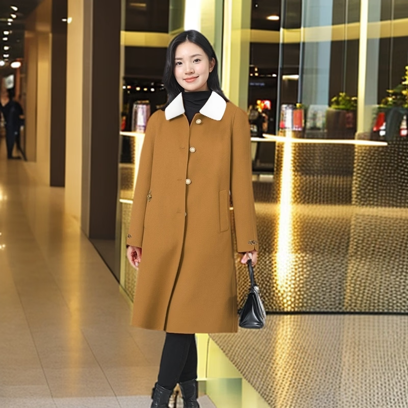 全毛双面呢中长女装大衣发明专利产品全品类春秋冬三季适用毛呢类 红色2， 厚款， 喜欢胸花下单请备注 2XL 165-170 建议净胸围96CM在毛衣外穿