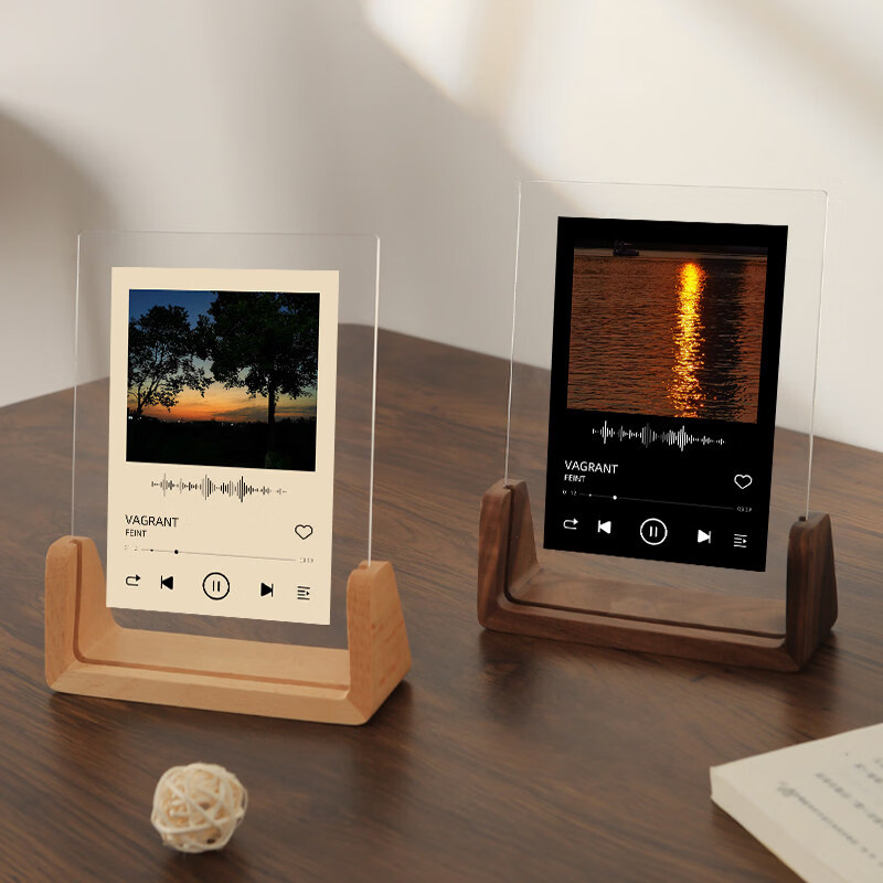 诗元网红U型透明相框摆台6寸7亚克力框架打印照片加画框8实木摆件礼物 澳洲榉木-横版 5寸【满屏放8.9*12.7cm】【一抽一拉 简单更换】