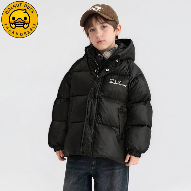 WALNUT DUCK小黄鸭儿童秋冬假两件外套新款冬装中大童保暖羽绒服XT755 黑色 150 （建议身高140-150cm）