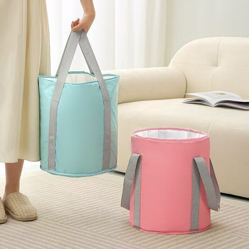 【甄选厂家】泡脚桶家用成人泡脚盆便携式旅行保温足浴盆可折叠洗 牛津布米色小号