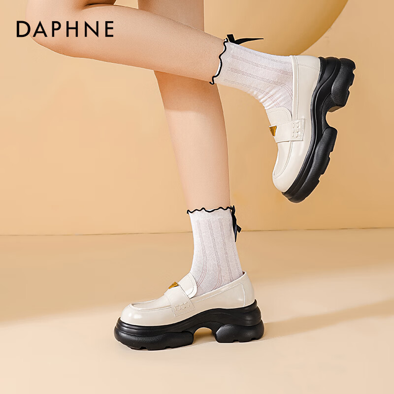 达芙妮厚底乐福鞋女2025新款秋季增高百搭单鞋女复古英伦风jk小皮鞋LP 米白色  【6.5CM厚底】 37