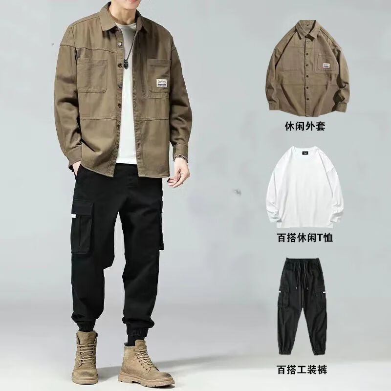 秋冬穿的中山装老年爷爷衣服老头男装秋季套装新款潮流休闲一套男宽松