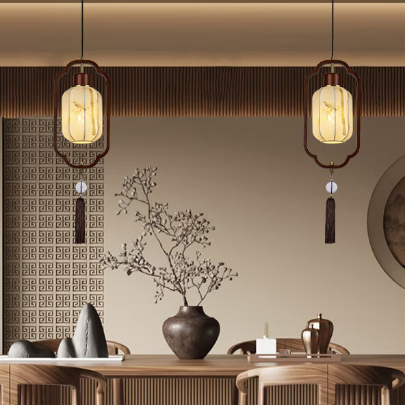 2026新款宋代美学新中式中古风卧室床头吊灯玄关过道灯笼仿古灯 三色变光【全光谱护眼光源】