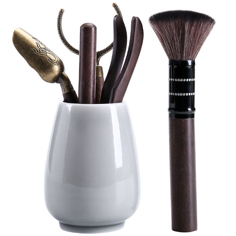 语森忆冰灰釉茶道六君子 日式手工木实木茶刀茶勺陶瓷功夫茶道配件 青璃无寂茶道六君子