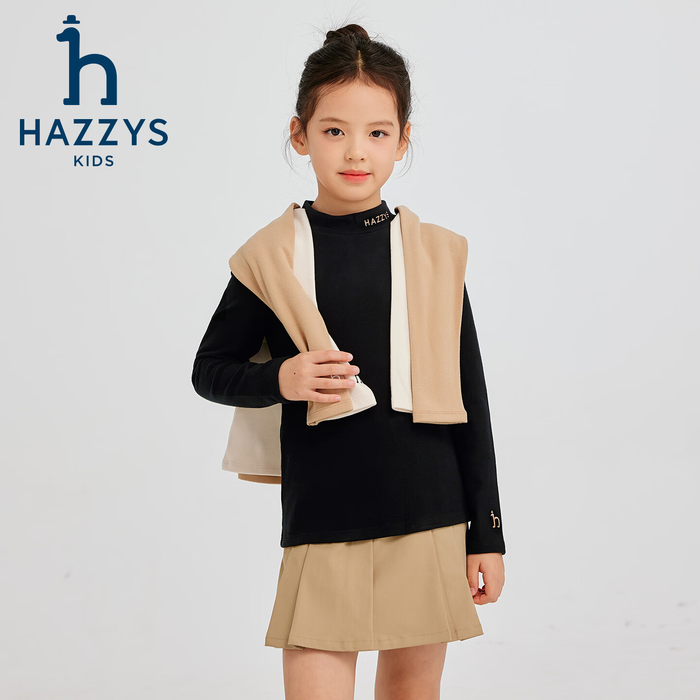 哈吉斯（HAZZYS）童装男女童打底衫2025秋新品针织双面欧绒上衣 米白色 120