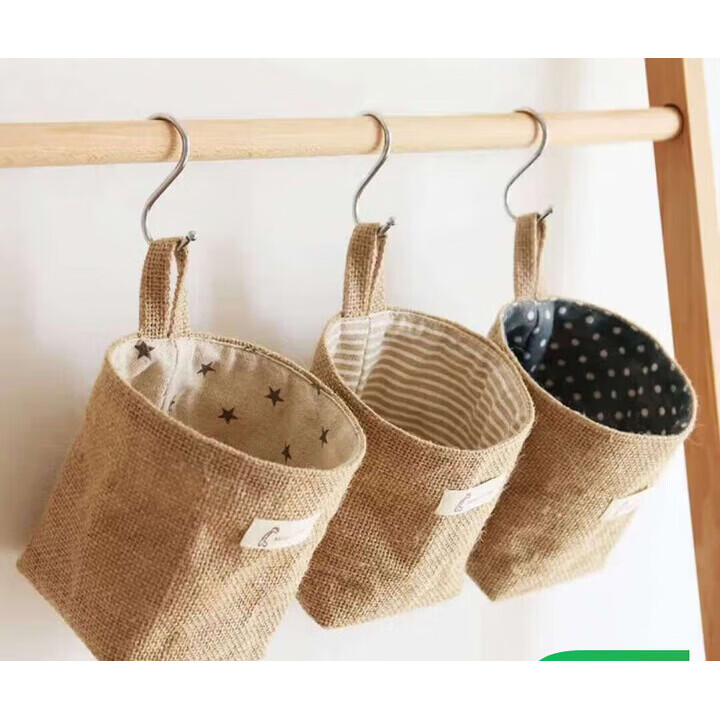 范爺家日式棉麻收納掛袋3個(gè)門(mén)后掛墻桌面雜物黃麻收納儲(chǔ)物袋衛(wèi)生間收納 【黑色五星+深藍(lán)條紋+深藍(lán)圓點(diǎn)】