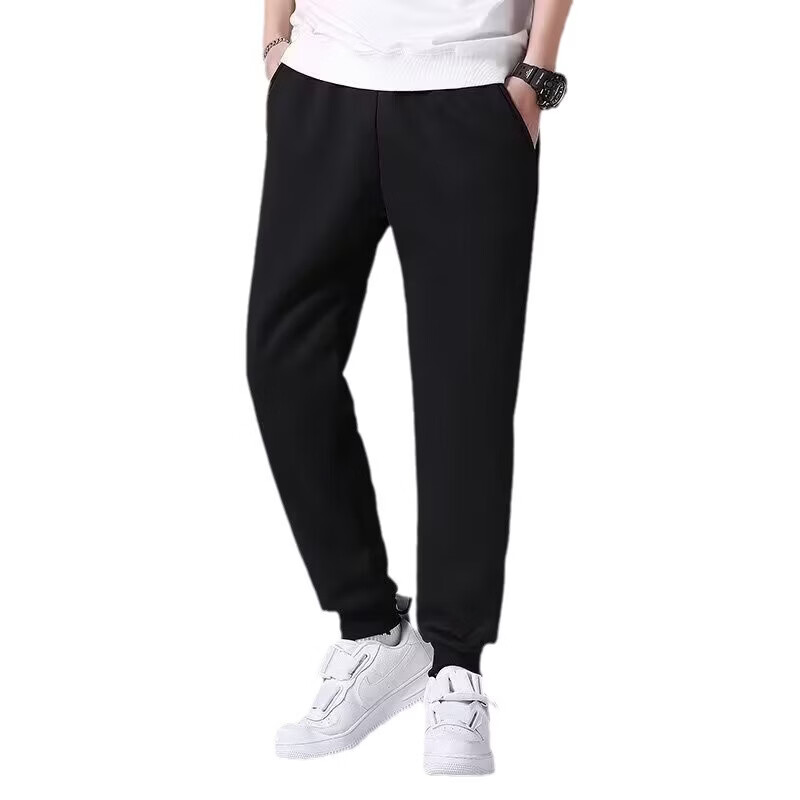 WAMLBN秋冬季加绒休闲束脚裤男日系风羊羔绒大码运动裤宽松纯色长裤 黑色 XL 【建议115-130斤】