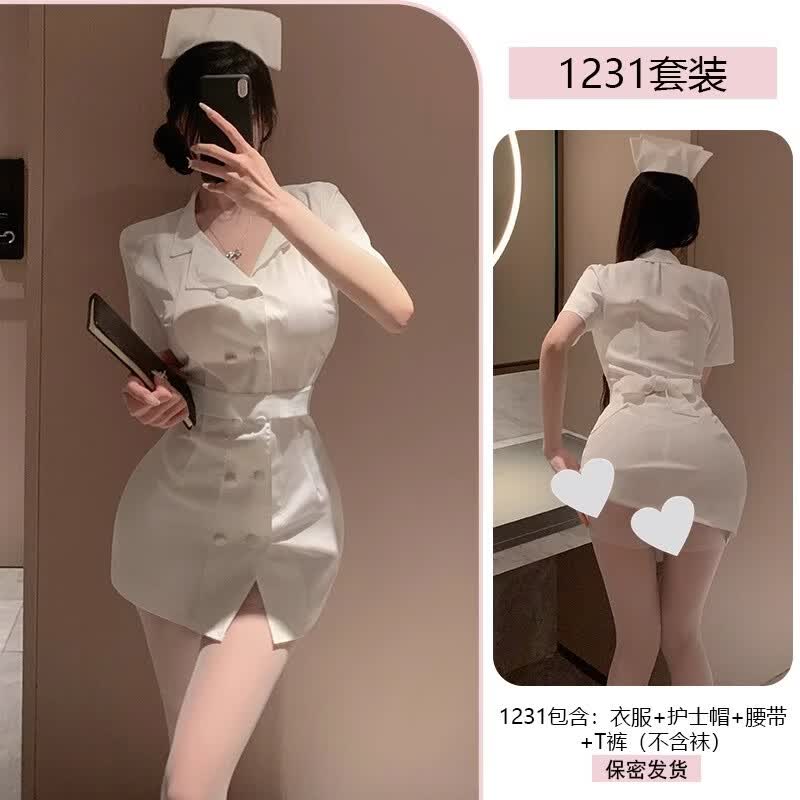 星玫仙护士服cos护士长制服纯欲辣妹夜店睡裙角色扮演家居服夏透气短裙 白色护士 均码 （80--120斤）保密发货